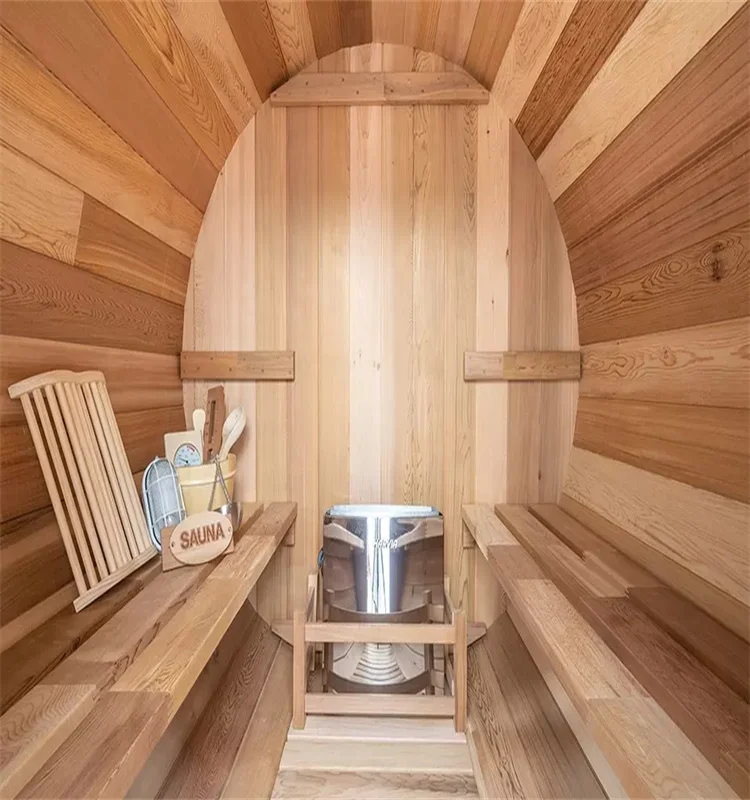 Wholesale Outdoor Clear Red Cedar Barrel Sauna 2 Person Garden Cabin  Outdoor Steam