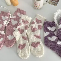 Winter Thickened Coral Wool Warm Middle Tube Socks Heart Lovely Cotton Socks Sleep Socks Home Floor Socks Women Socks Cute Socks