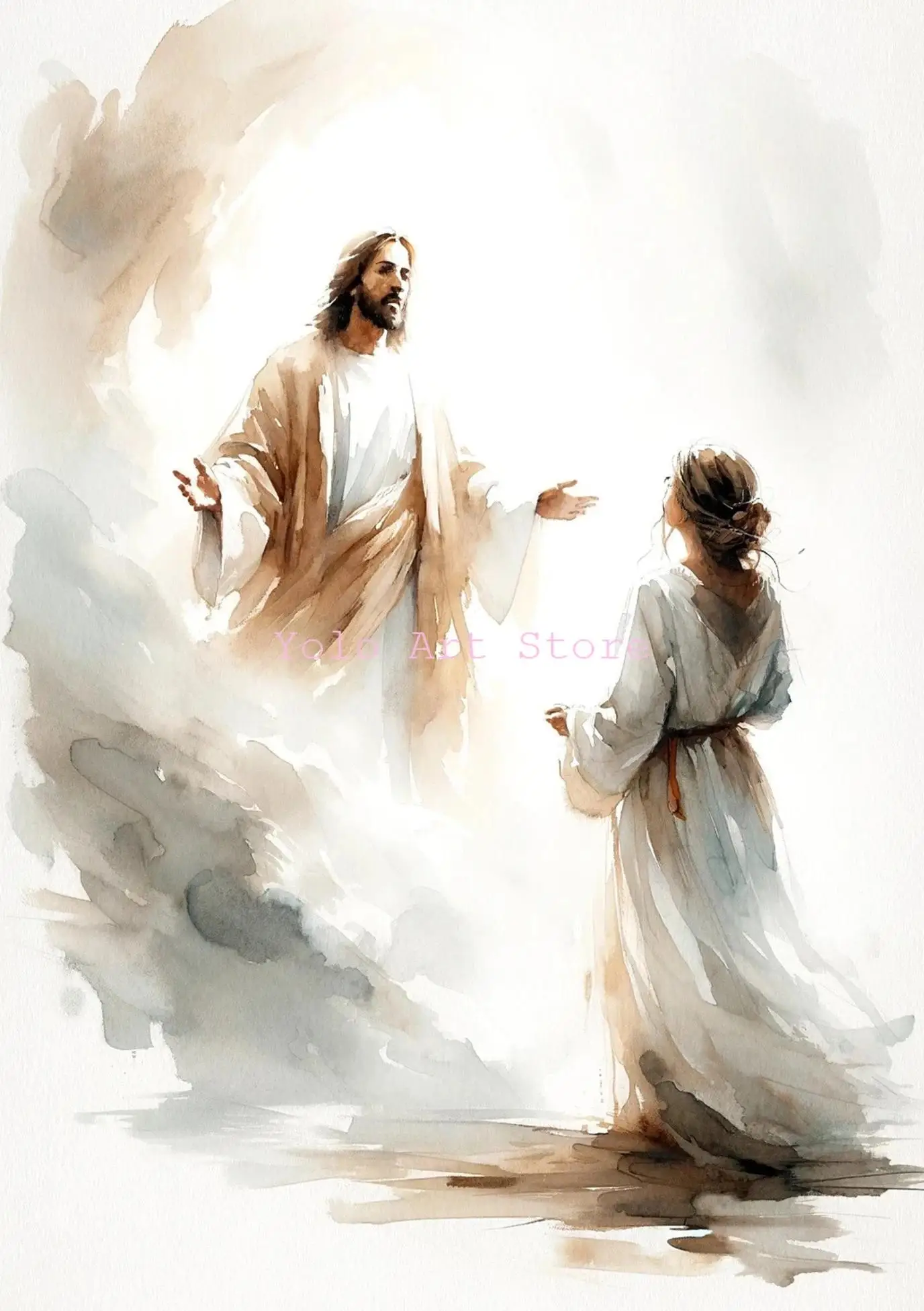 Christian Watercolor Wall Art - Jesus & Lamb Canvas Print, Bible-Inspired Home Decor for Living Room and Nursery, Ideal Gift