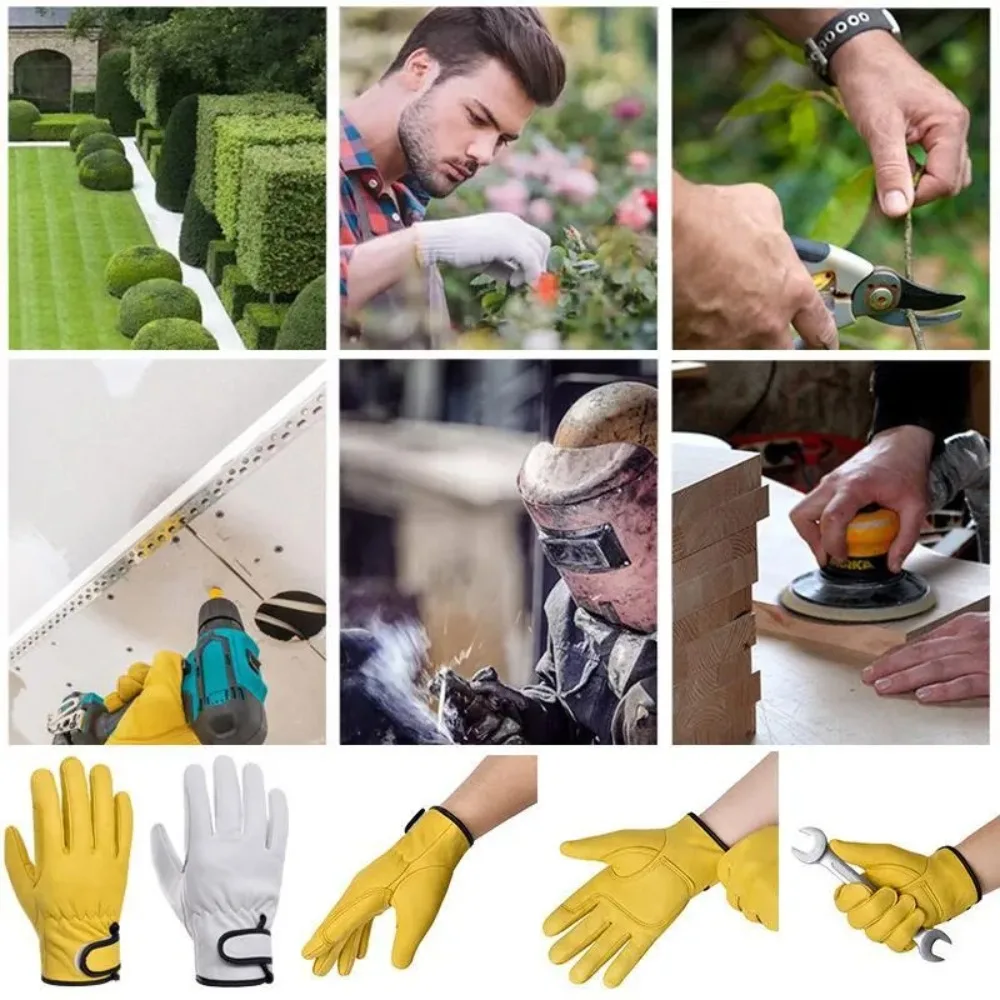1 paio di guanti da lavoro in morbida pelle bovina per conducente caccia guida fattoria giardino saldatura protezione di sicurezza guanti da meccanico per lavoratori - immagine 6