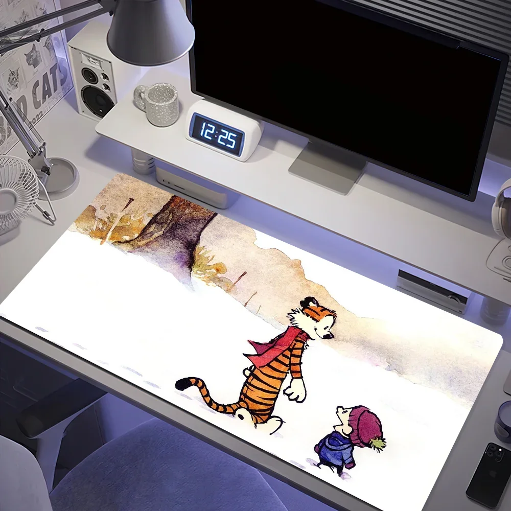 Calvin and H-Hobbes Cute For PC Large MousePads Desk Gaming Mouse Pad Stitched Edges Non-Slip Rubber Base Extended mousemats 4