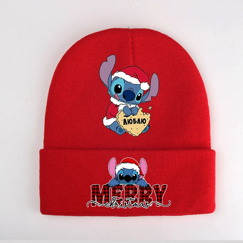 Disney Stitch Kids Knitted Cap Anime Cartoon Christmas Printed Woolen Hat Boys Girls Cute Kawaii Casual Caps Cycling Warm Hats 6