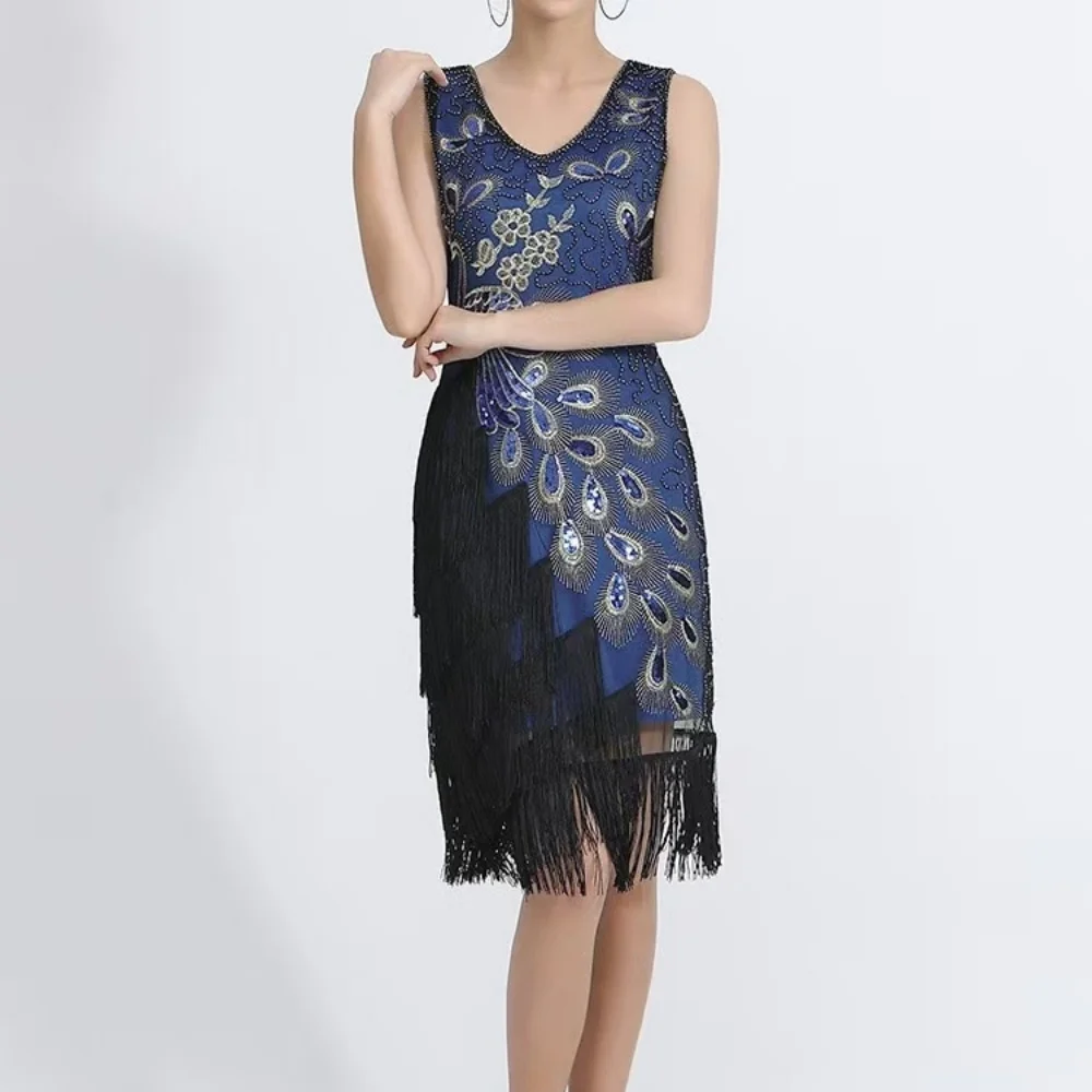 1920s Gatsby Ball Heavy Industry Embroidery Beading Retro Sequin Skirt Banquet Dress Cocktail Party V Dress