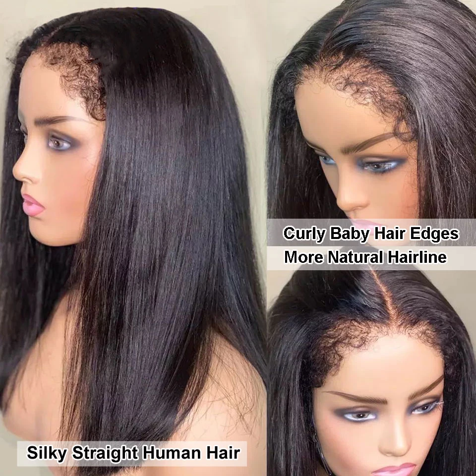 4C Edges Hairline with Curly Baby Hair Wig Bone Straight 13X4 Transparent Lace Frontal Human Hair Wigs For Women 4x4 Closure Wig 3