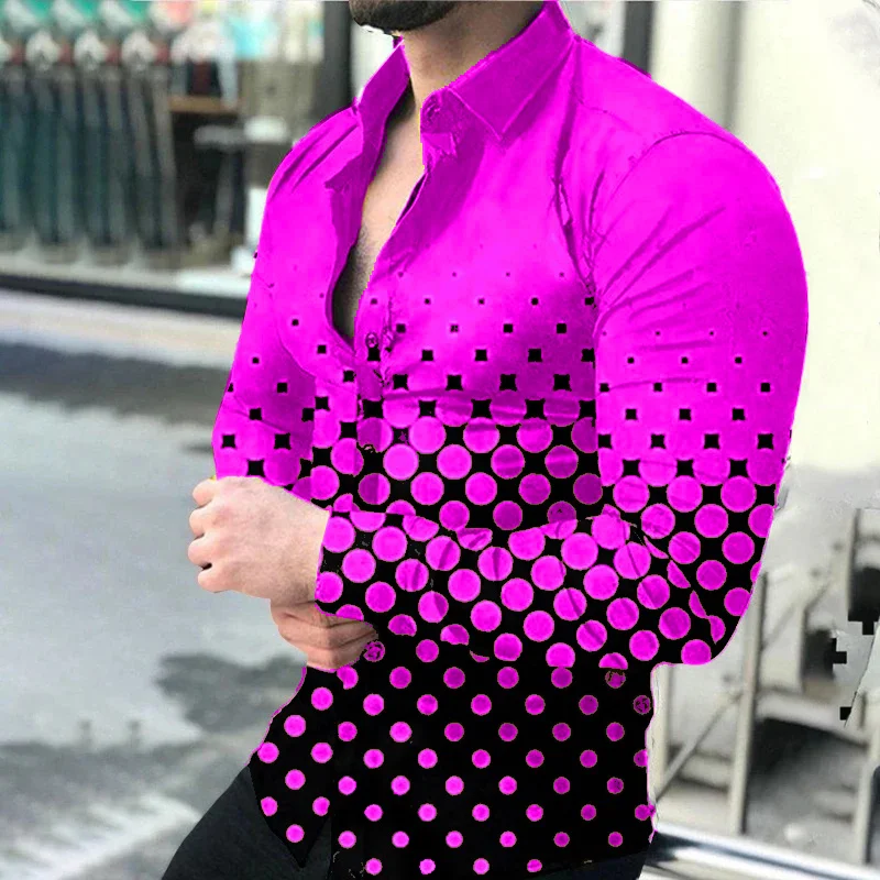 thumbnail image 1 of Camisa informal de manga larga para hombre, de primavera 2024, con estampado digital 3D de lunares y solapa de un solo pecho, camisa de fiesta 5XL, 14 colores, 1 of 5