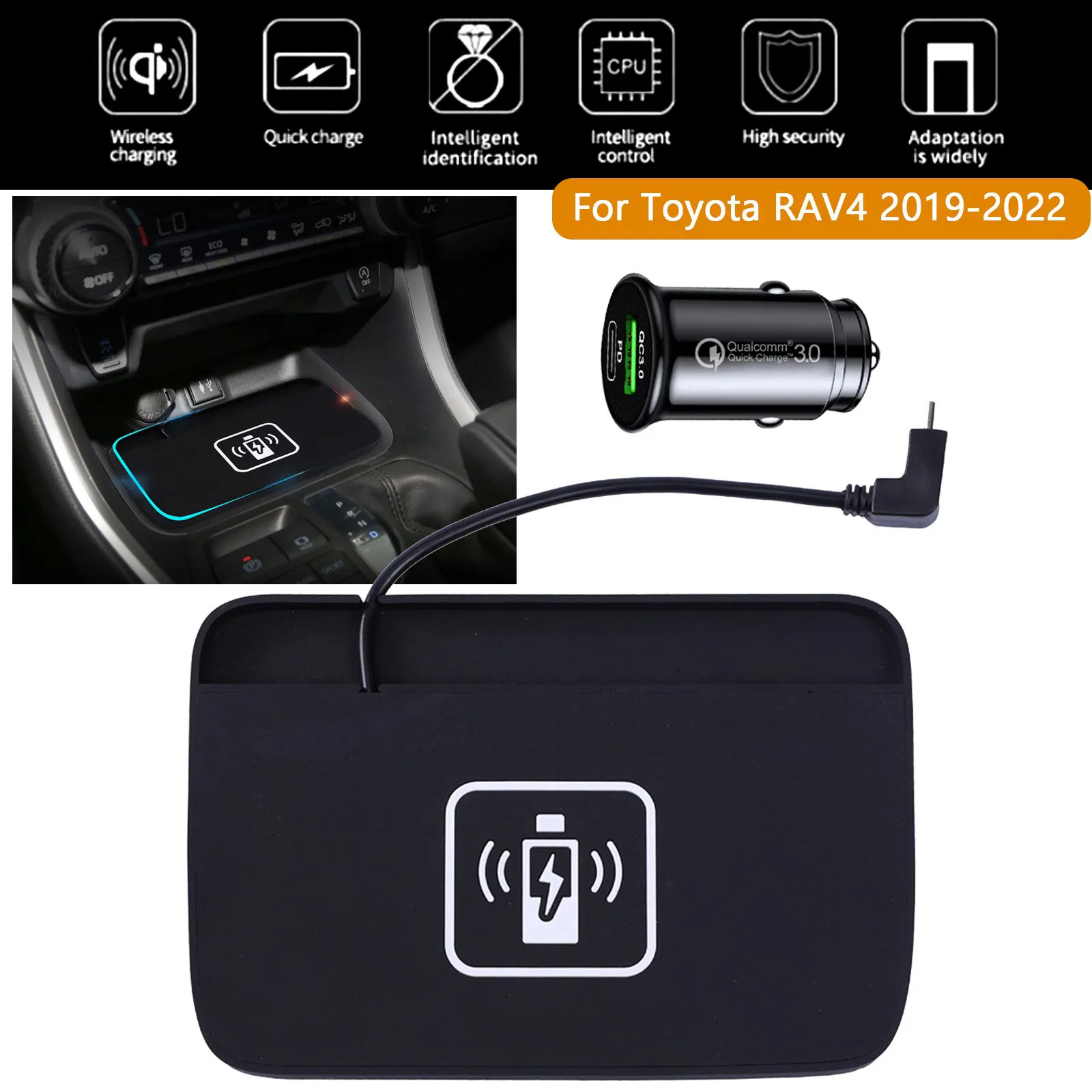 自動車充電器携帯電話ワイヤレス充電器ボードtoyota rav4 2019-2022 15w自動車制御自動車部品