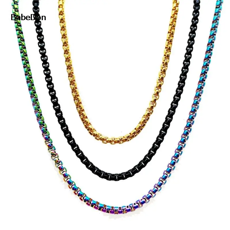 BabeDon 2MM 2.5MM 3MM Box Chains Stainless Steel Necklace DIY Long Necklaces Jewelry for Women Men Statement 45CM-75CM