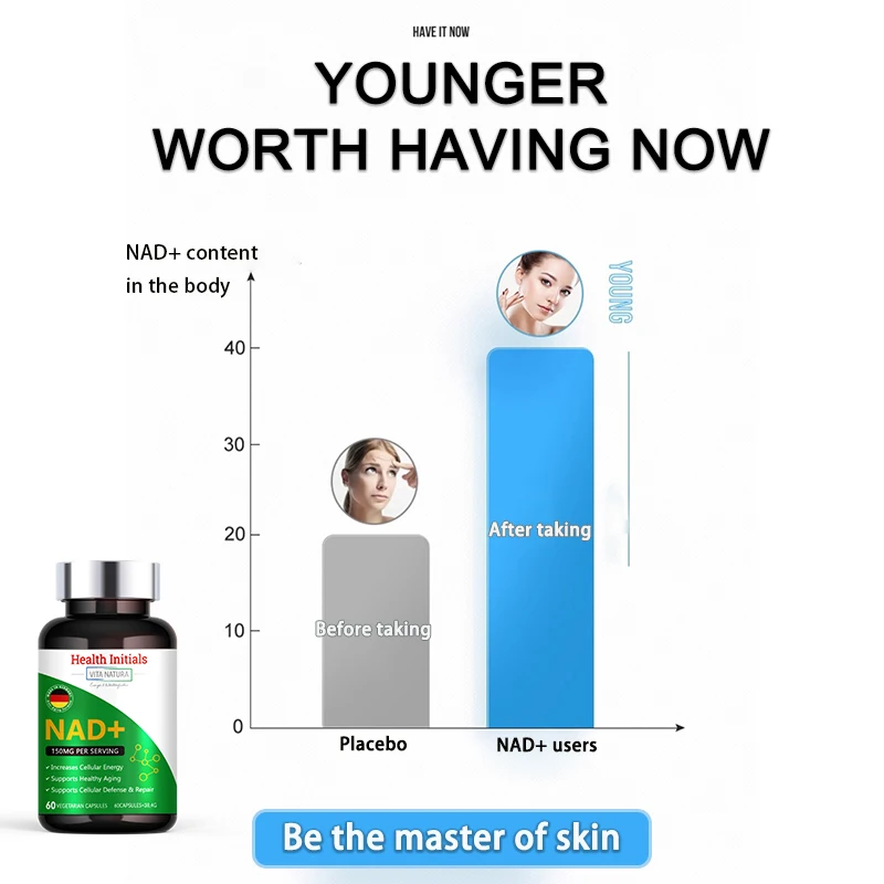 NAD+ Supplement Capsules Moisturizing Anti-Aging Firming Skin Care Natural Energy Cellular Health 60Pcs