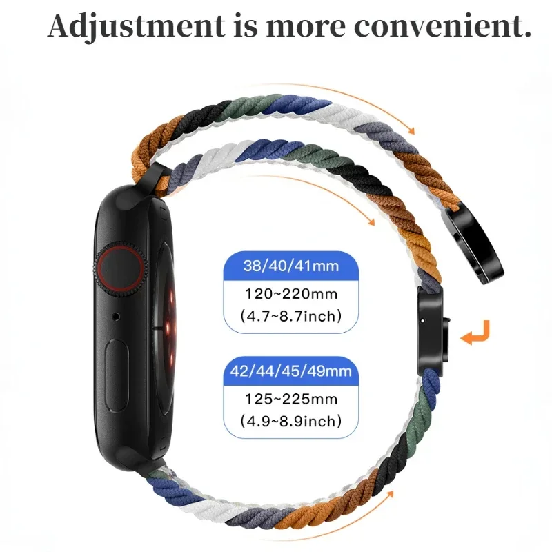 Фото Ремешок нейлоновый Плетеный для Apple Watch 9 8 7 45 мм 41 мм Ultra 2 49 мм, металлический магнитный браслет для iWatch 6 5 4 3 SE2 44 мм 40 мм №4