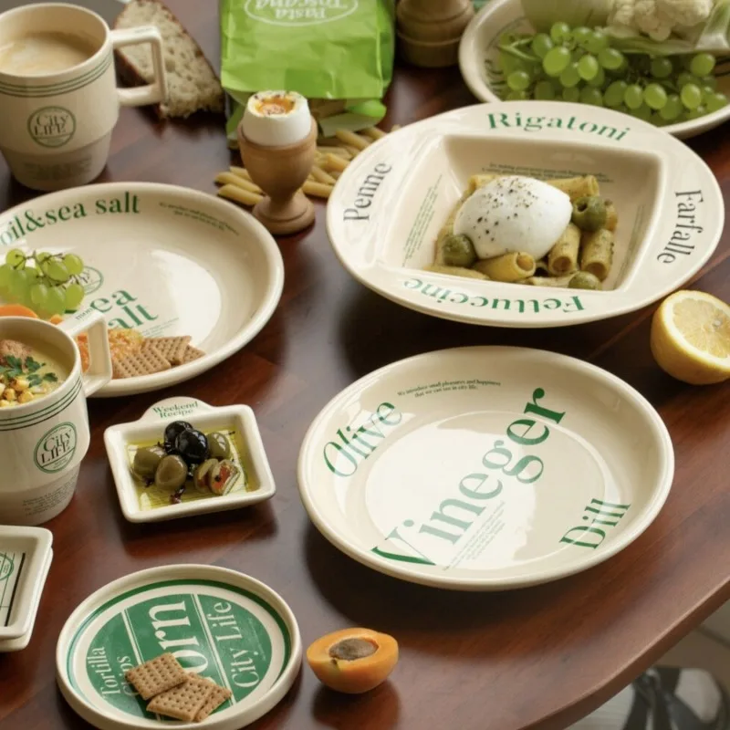 Korean Minority Letter Plate Dessert Bowl Breakfast Dim Sum Dessert High-class Dinner Plates Tableware