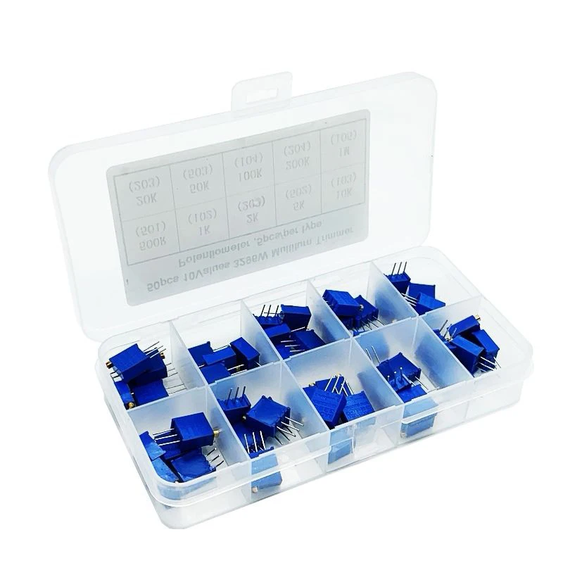 50pcs/lot 3296W Multiturn Trimmer Potentiometer Kit High Precision 3296 Variable Resistor With Free Box electronic diy kit multiturn potentiometer potentiometer kit trimmer potentiometer