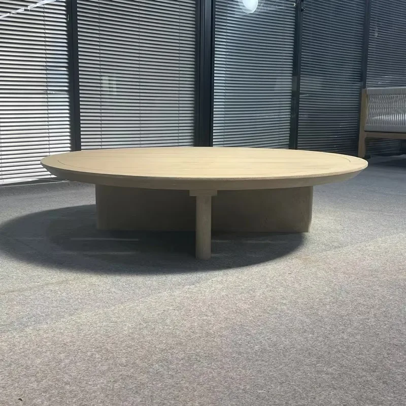 Factory sells well outdoor teak round tea table villa garden courtyard solid wood sofa coffee table hotel patio luxury furniture