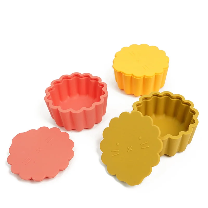 Baby Silicone Snack Box Solid Color Kids Silicone Food Box Baby Portable Feeding Food Snack Container with Lid Stuff baby food storage containers portable food storage box