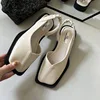Ladies Sandals Square Toe Summer Elegant  Fashion Ladies Elastic Band Flat Heel Women Shallow Party Shoes Square Heel Sandal 6