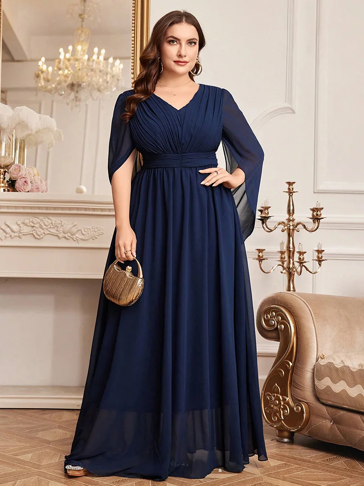 Patricia Envoltura Sintetica Gasa Vestido Con Pretina Negra Azul Océano Tallas Grandes