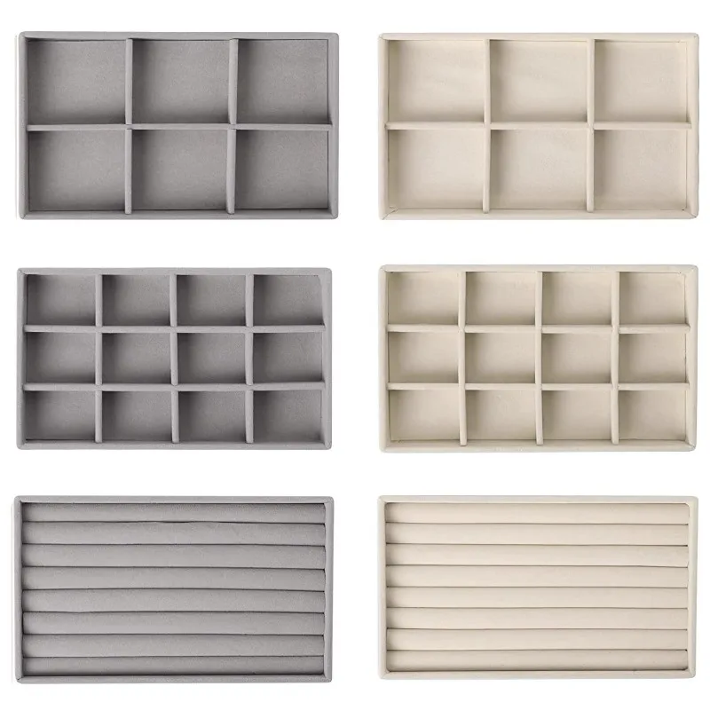 Grey Flannel Jewelry Storage Box Household Drawer Earrings Necklace Ring Tray Head Rope Ear Clip Display Storage Tray Box New