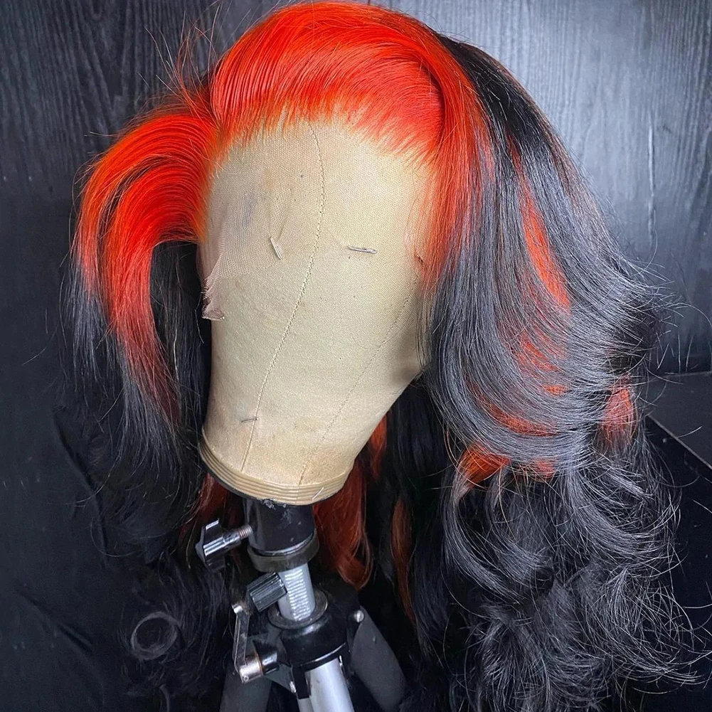 26 Inches Long Body Wave Synthetic Lace Front Wig Orange To Black Ombre For Women Frontal Wig Cosplay Charisma