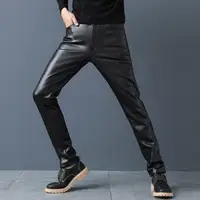 Spring Men Faux Leather Pants Elastic High Waist Lightweight Casual PU Leather Trousers Thin Causal Trousers pantalones hombre 3