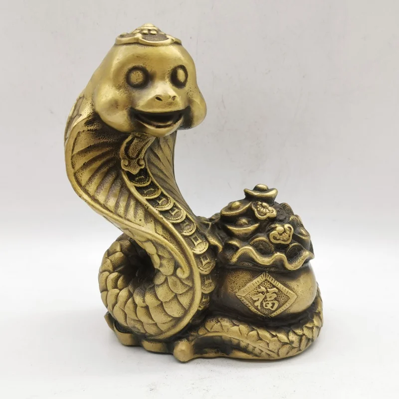 

Antique Bronze Collection Brass Year of Snake Decoration Jubao NAFU Shape Unique Craft Exquisite Pulp Rich