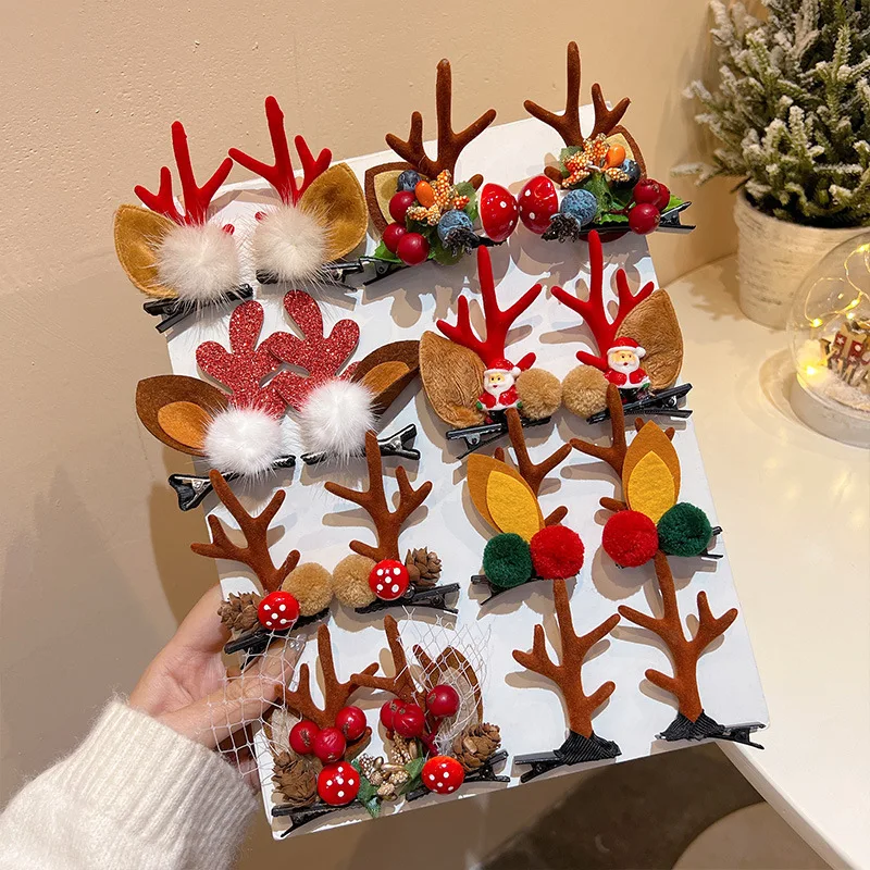 2PCS/Set Christmas Antler Hair Clips Xmas Ornaments Merry Christmas Decor For Girl Reindeer Hair Accessories Xmas New Year Gifts