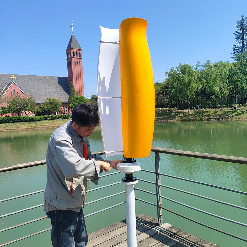 ใหม่พลังงานแนวตั้งกังหันลม Windmill Generator 10kw 8kw 12 V/24 V/48 V ความเร็วต่ําเริ่มต้นด้วย Hybrid Controller 1