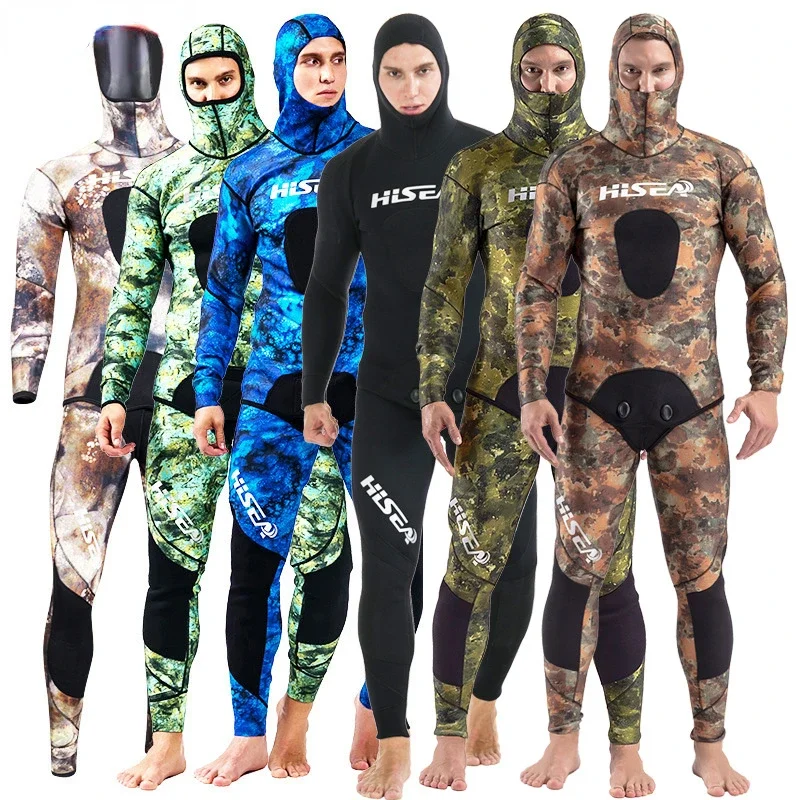 

1.5mm 3.5mm Camouflage Wetsuit Warm Hooded Separate Two Piece Suit for Freediving Surfing