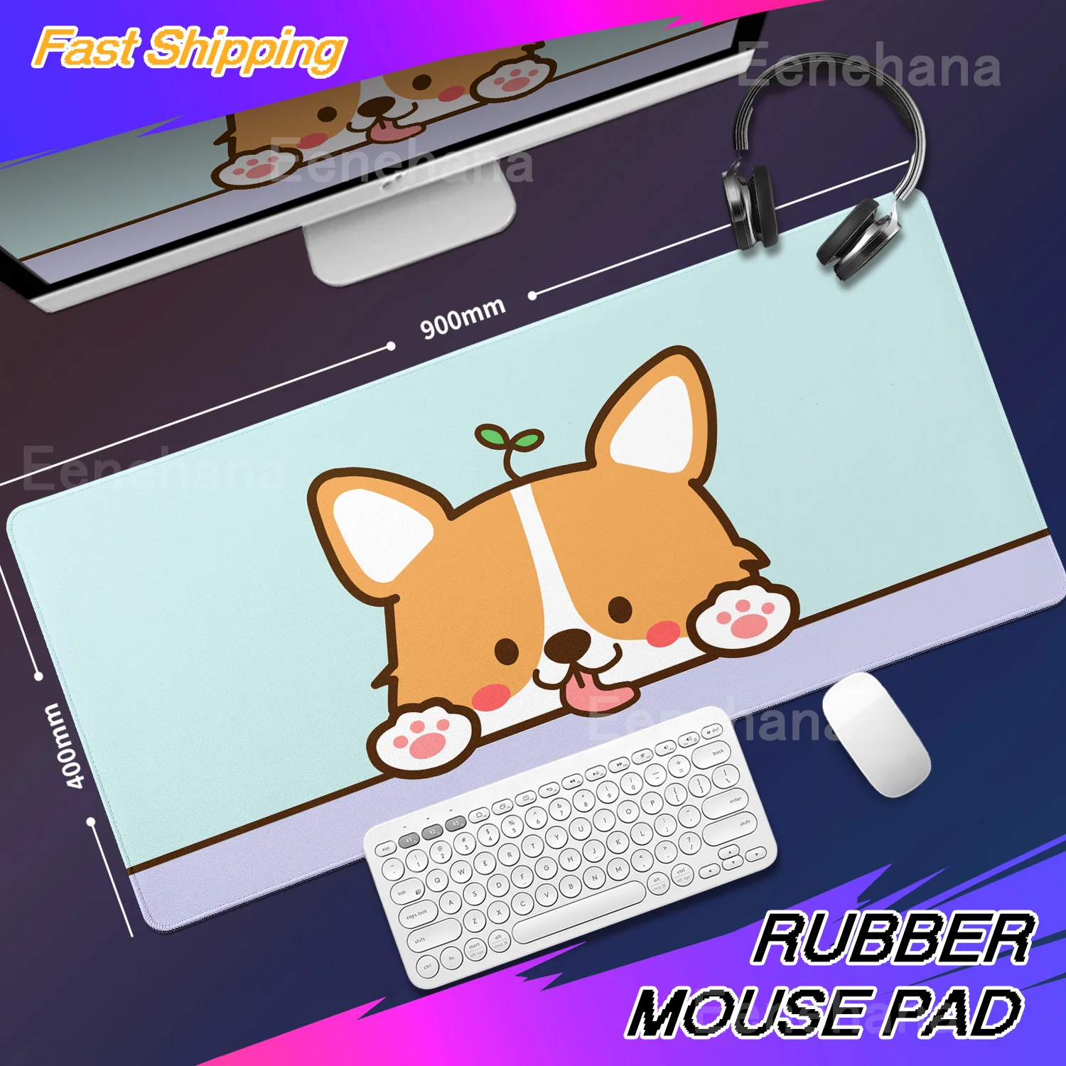 XXL Mauspad Niedliches Hunde-Mauspad Gamer Computer PC Große Schreibtischunterlage 900X400 Tastaturunterlage Anime Shiba Inu Büroteppich Erweiterte Ausführung