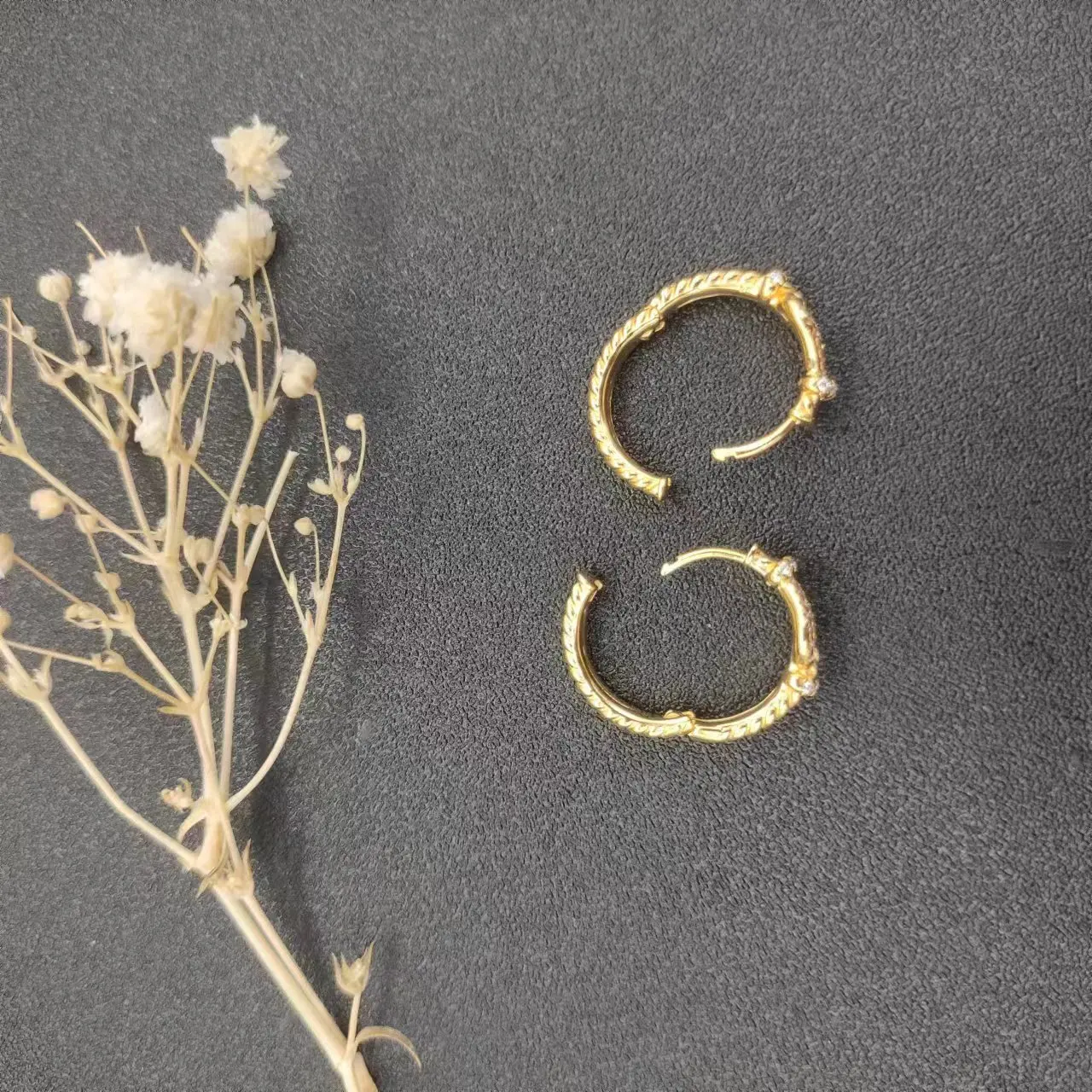 HSC DY Gold Hook Twisted Wire Buckle Earrings in Sterling Silver with 14K Yellow PlatedPlated