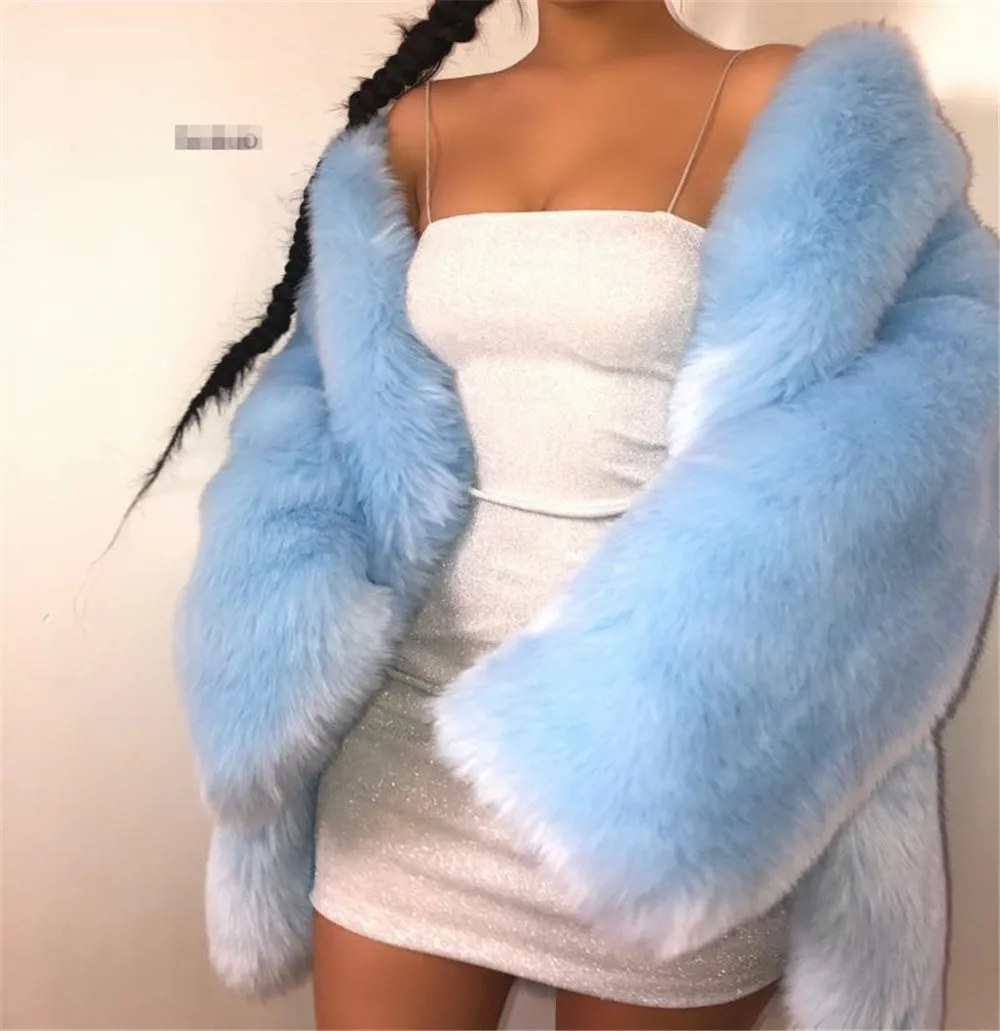 DressAutumn And Winter New Coat Imitation Fox Fur Round Neck Mid-Length Long-Sleeved Black Women'S Jacket