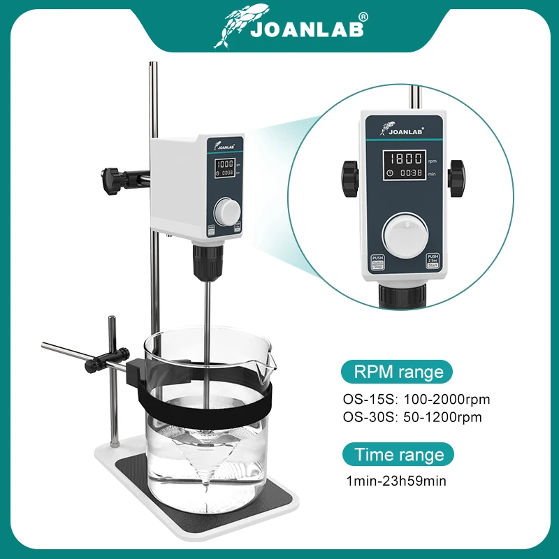 JOANLAB Electric Overhead Stirrer Mixer Laboratory Industrial Liquid Mixer  Stirring 10,000mPa.s,10L,100-2000RPM Adjustable