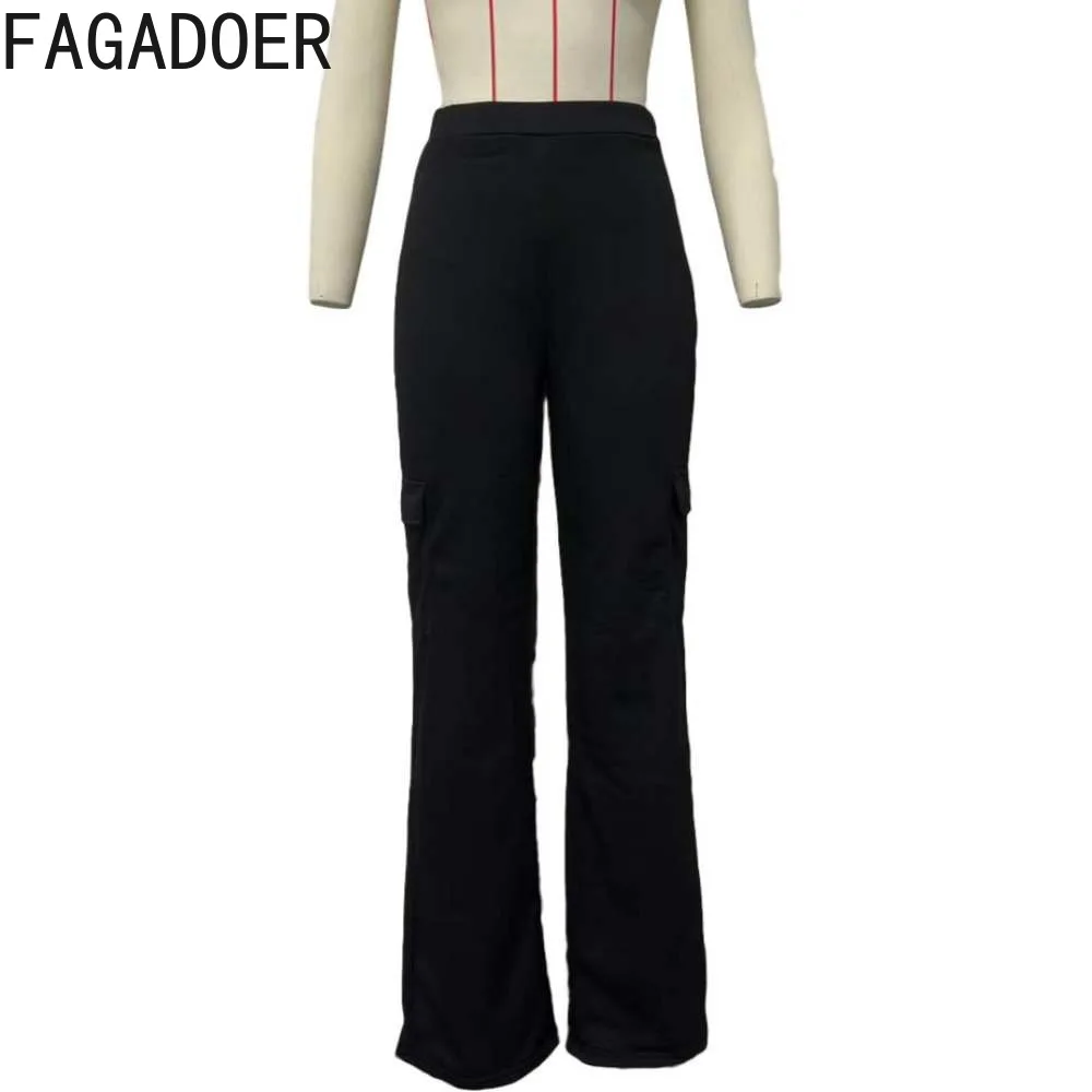 FAGADOER Autumn Winter Casual Skinny Pants Women High Waisted Solid Color Pocket Trousers Female Slim Matching Bottoms Clothing