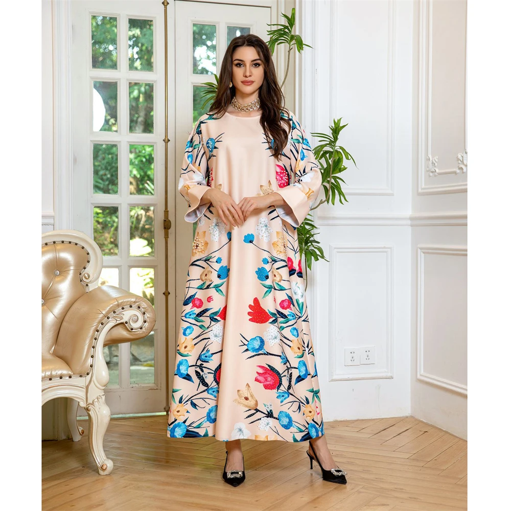 

Eid Party Morocco Abaya Muslim Women Floral Print Long Maxi Dress Turkey Kaftan Arab Gown Ramadan Dubai Jalabiya Vestidos Caftan