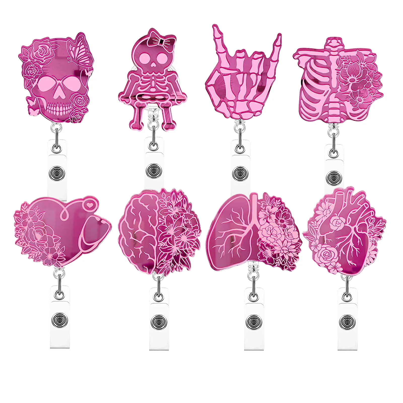 Acrylic rectractable nurse badge reel fashion organs skeleton rose love heart ID card holder keys lanyard 1 Piece badge holder,retractable badge reel,retractable id lanyard,retractable id tag,badge holder keychain