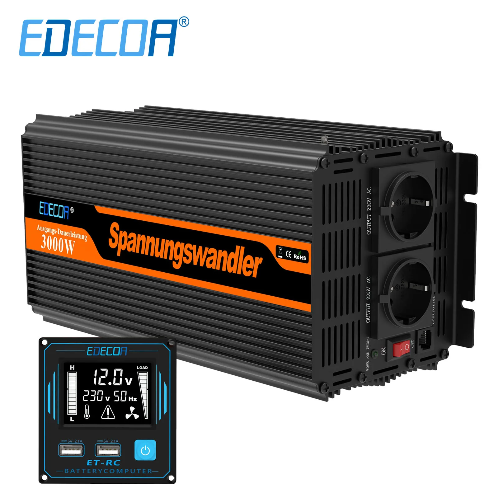 Edecoa 3000W Dc 12V A Ac 220V 230V Convertitore Di Potenza A Onda Sinusoidale Modificata 3Kw Trasformatore Off Grid Per La Casa Auto Solare