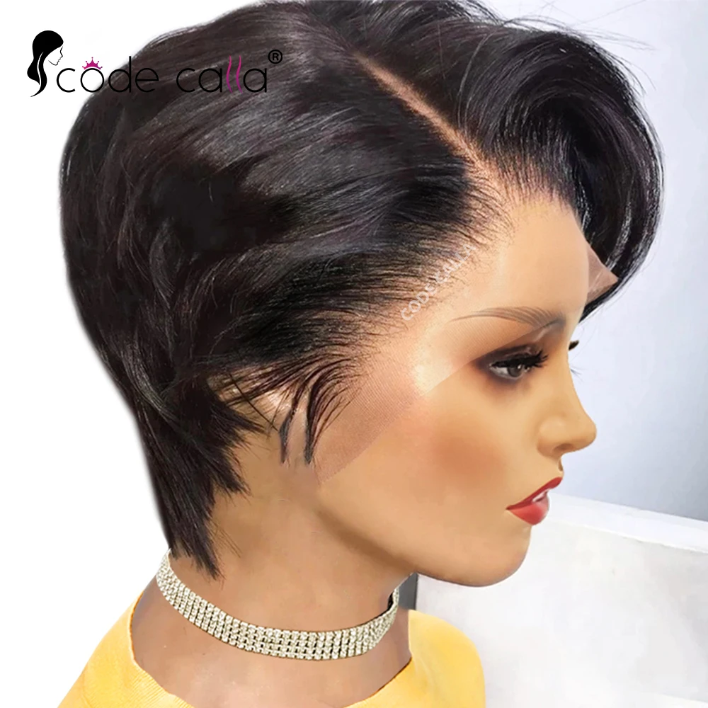 pixie corte peruca transparente do laço perucas de cabelo humano para preto feminino em linha reta curto bob peruca barato parte lateral do laço peruca prepluck brasileira