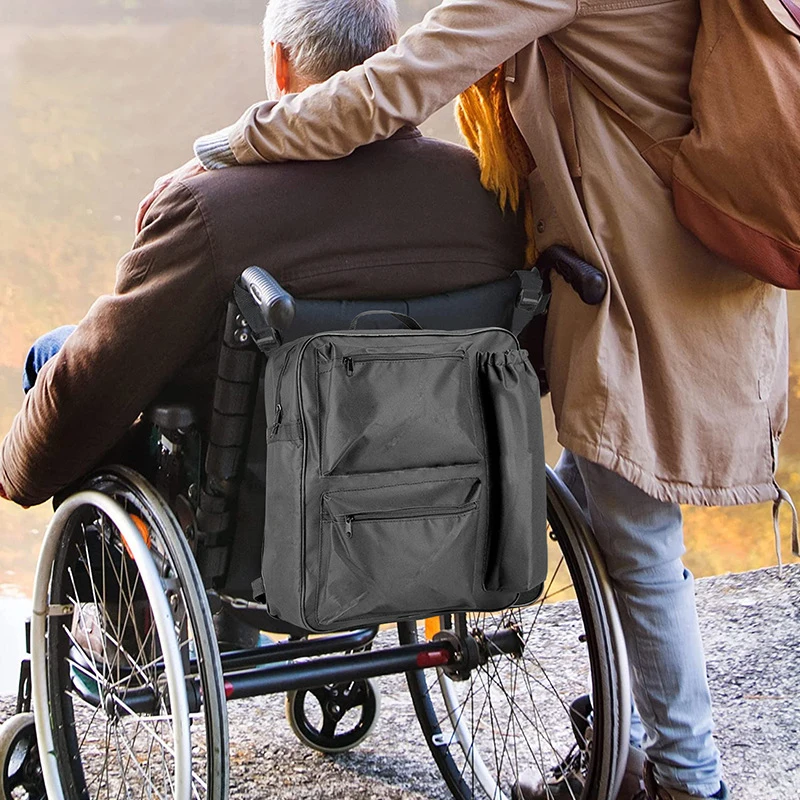 

Wheelchair Rear Bag Large Capacity Waterproof Black Oxford Cloth Disabled Aid Storage Carry Bag Backpack For Mobility Scooter