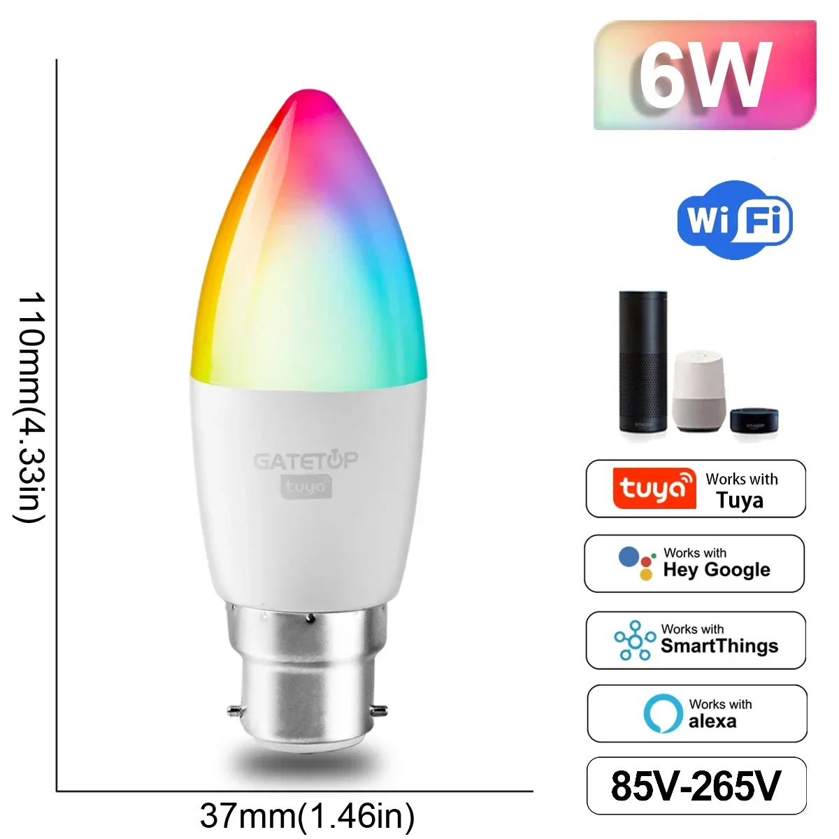 ตัวเลือกสินค้า RGB Wi-Fi Smart LED Bulb ปรับแสงได้ ควบคุมผ่าน Alexa และ Google Home