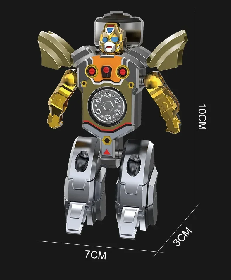 Leksaksrobot i olika transformationsstadier visade tillsammans
