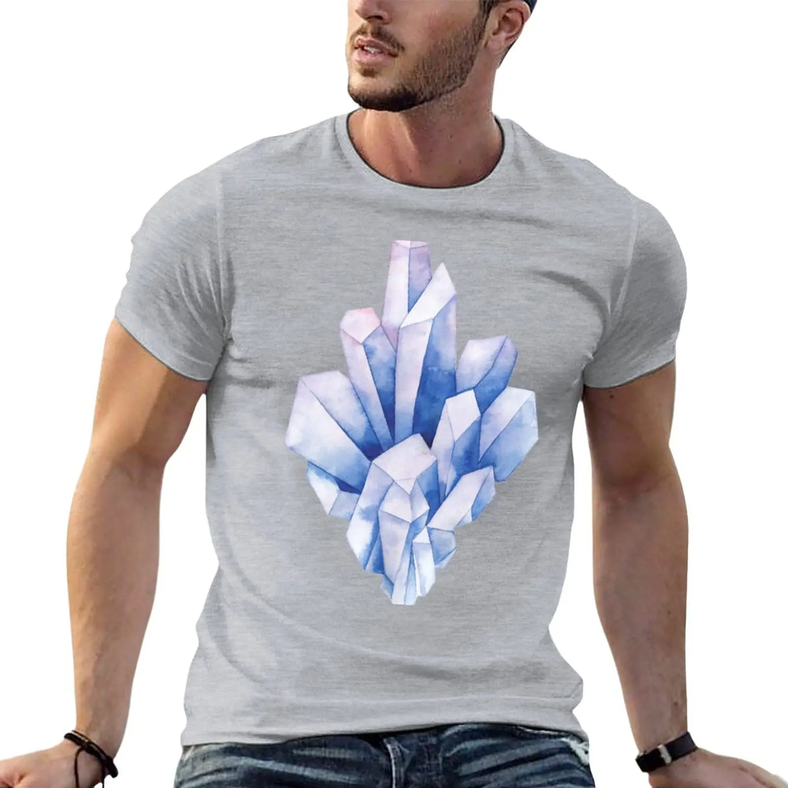 

Watercolor pastel colored crystals T-Shirt customizeds summer top mens graphic t-shirts anime