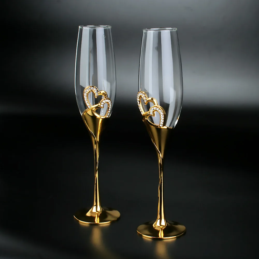Crystal champagne glasses, wedding goblets, red wine glasses, European household sparkling sweet wine golden glasses