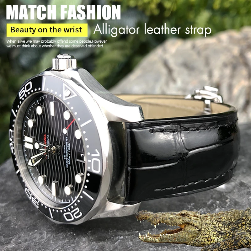 SCHIK Cowhide 20mm 21mm 22mm 19mm Alligator Leather Watchband For Omega De Ville Seamaster Specialities Custom Watch Strap