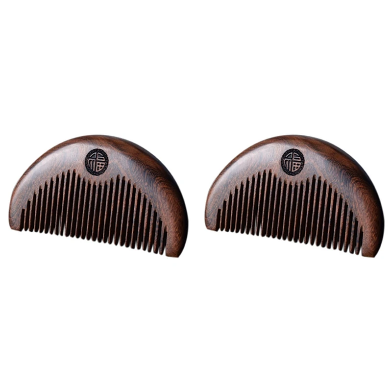 

2X Hair Care Comb Anti-Static Handmade Natural Wood Wooden Carved Sandalwood Combs Pocket Comb Massage Comb Hair Comb