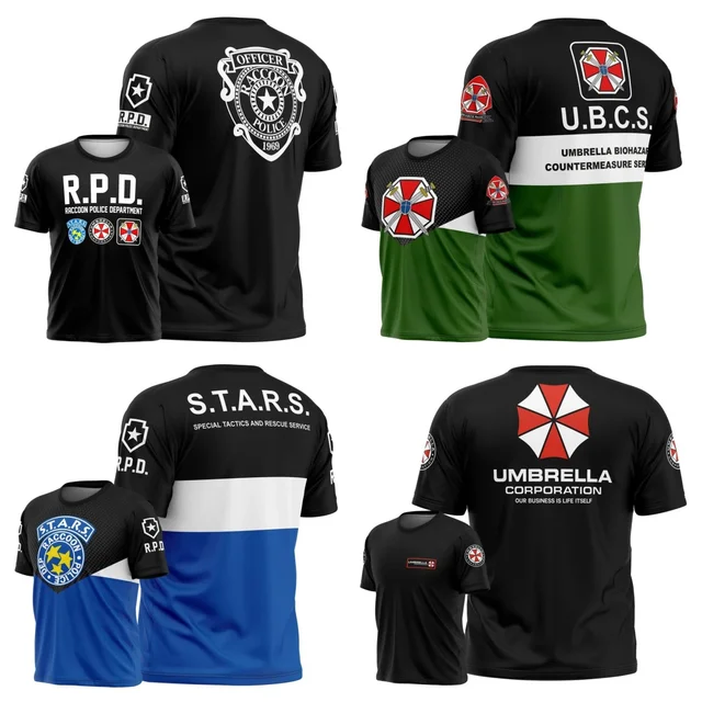 تي شيرت صيفي جديد موديل 2026 من شركة Resident Evil Umbrella Corporation - شعار أسود مميز وشعار ثلاثي الأبعاد مطبوع مثالي لمحبي الألعاب 1