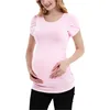 Maternity T-Shirt Summer Short Petal Sleeve T Shirt Ruched Side Pregnancy Clothes Women Tunic Tops Casual Basic Tees 1