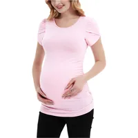 Maternity T-Shirt Summer Short Petal Sleeve T Shirt Ruched Side Pregnancy Clothes Women Tunic Tops Casual Basic Tees 1