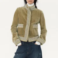 Vintage Patch Pocket Jacket Lace Chic Fashionable Trendy Retro Designers Female Outerwear Women's Autumn Boho Warm Streetwear