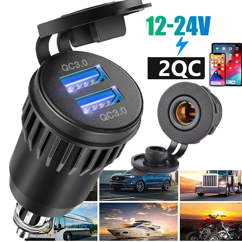 

QC3.0 car usb charger socket quick charge outlet 3.0 socket adapter for 12V/24V Car Boat Marine RV Motorcycle