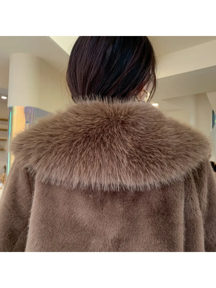 Casaco de pele glamoroso de vison feminino, casaco fino monocromático, gola de camurça, veludo, novo estilo, moda coreana, inverno Y2k