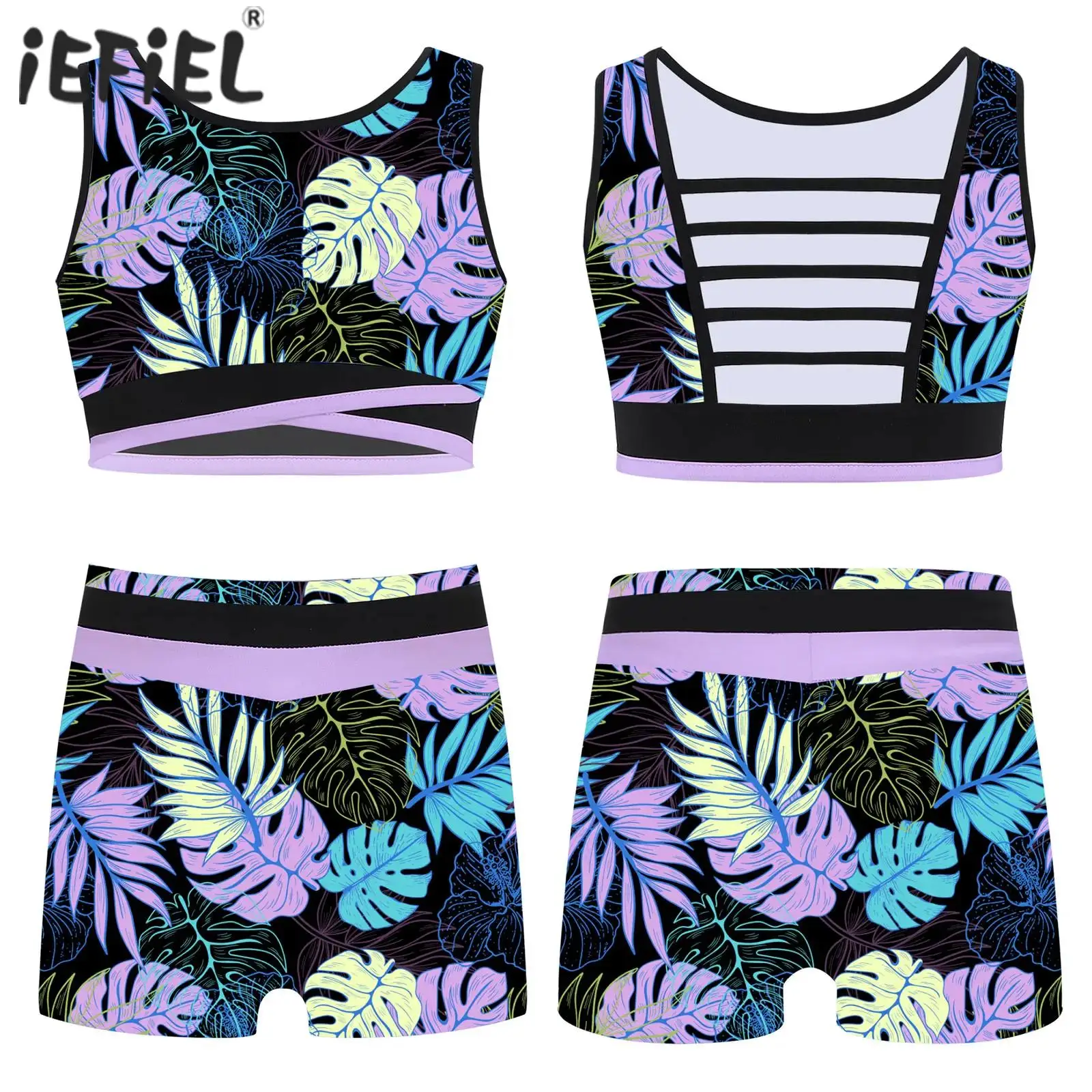 

Детские комплекты для балета и танцев для девочек, гимнастические трико с шортами-боксерами, костюм женской спортивной одежды для йоги, фитнеса, тренировок