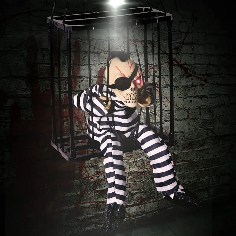 

Screaming Animated Halloween Decor with Motion Sensor,Skull Cage Prisoner Haunted House Decor,Spooky Hanging Ghost Light Up Eyes